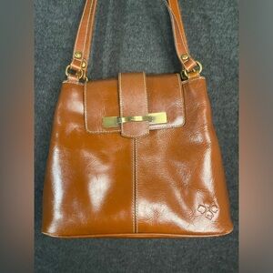 Patricia Nash Larone Leather North South Shoulder Handbag Tan Brown